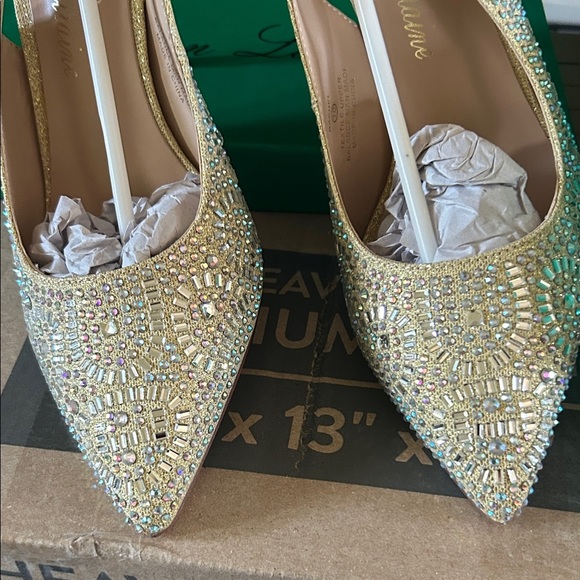 Lauren Lorraine Gold Crystal Embellished Heels - Picture 2 of 7